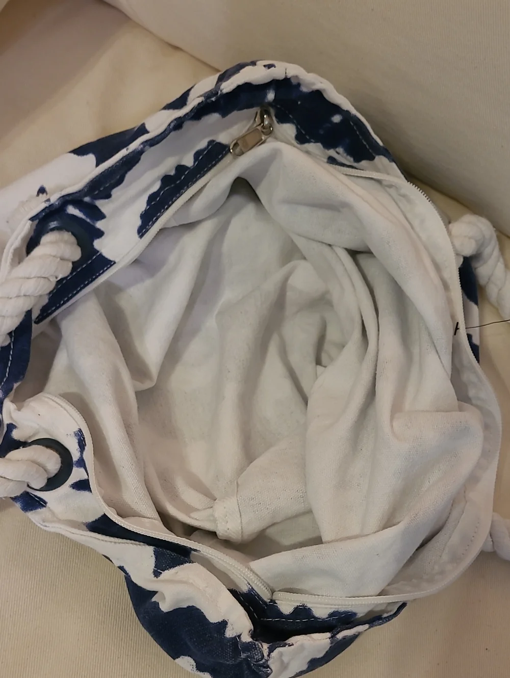 Navy and White Rope-Handle Tote Bag